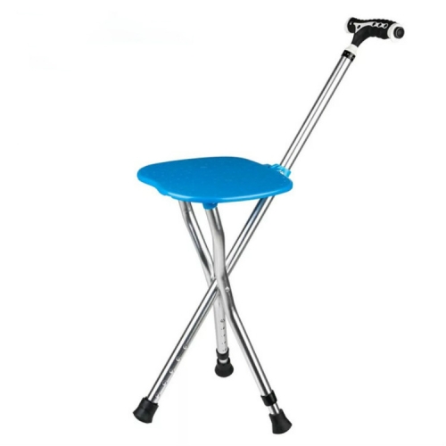 

Outdoor Portable Folding Middle and Old Aged Chair Cane Chair with Bench(Bue with LED Light)