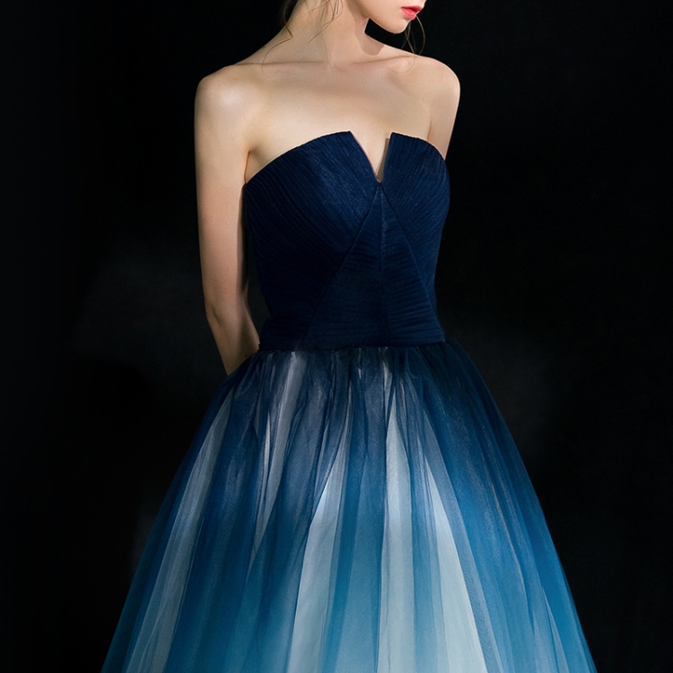 

Sexy Elegant Long Backless Blue Tube Top Evening Gowns, Size:XS(Blue)
