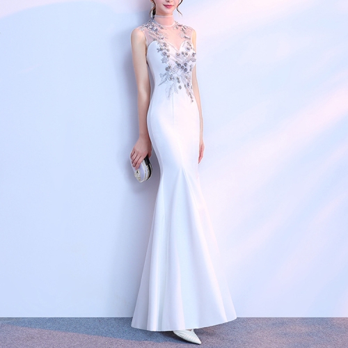 

Slim Sexy Noble Temperament Long Fishtail Banquet Evening Dress, Size:S(White)