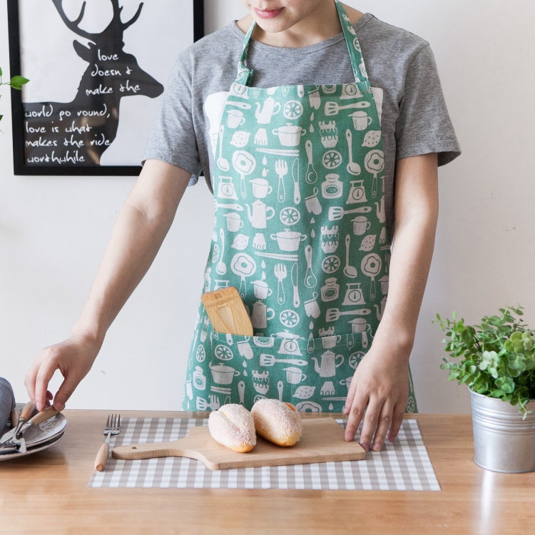 

Nordic Style Cotton Linen Printing Apron(Green)