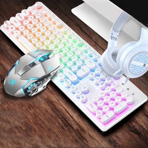 

XINMENG 620 Punk Version Manipulator Feel Luminous Gaming Keyboard + Macro Programming Mouse + Headphones Set, Colour:Crystal White Mixed Light