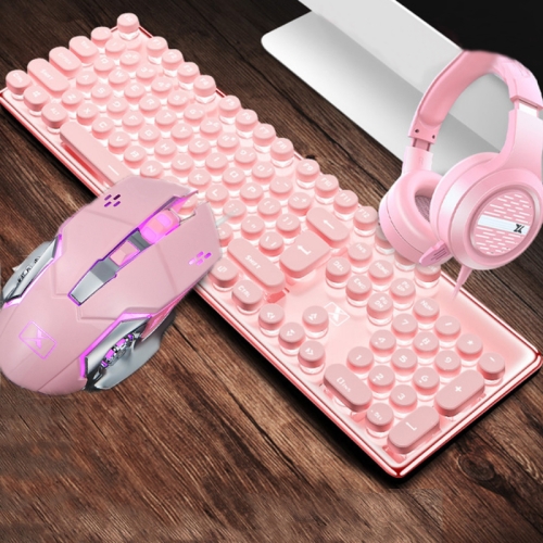 

XINMENG 620 Punk Version Manipulator Feel Luminous Gaming Keyboard + Macro Programming Mouse + Headphones Set, Colour:Crystal Pink White Light