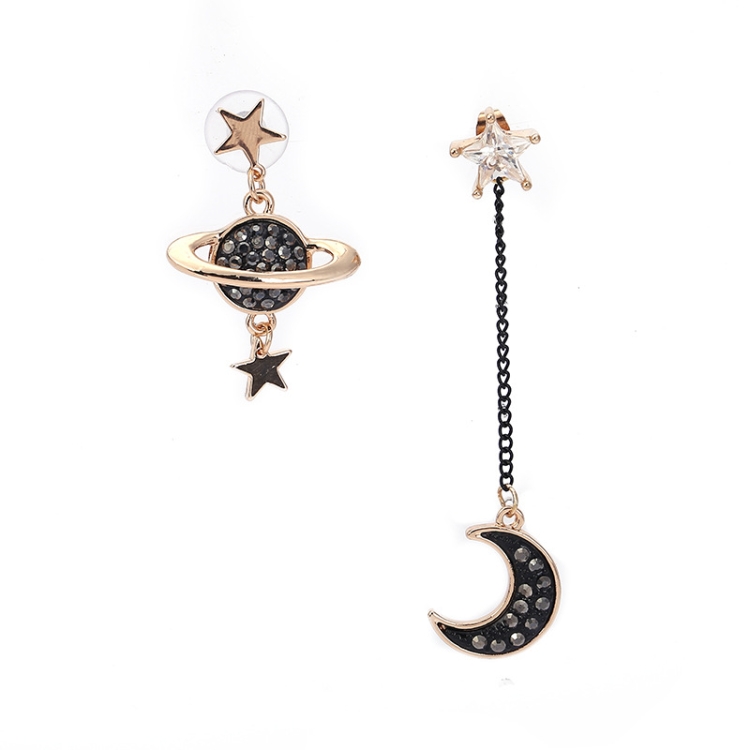

925 Sterling Silver Stars Moon Ladies Long Asymmetrical Personality Earrings