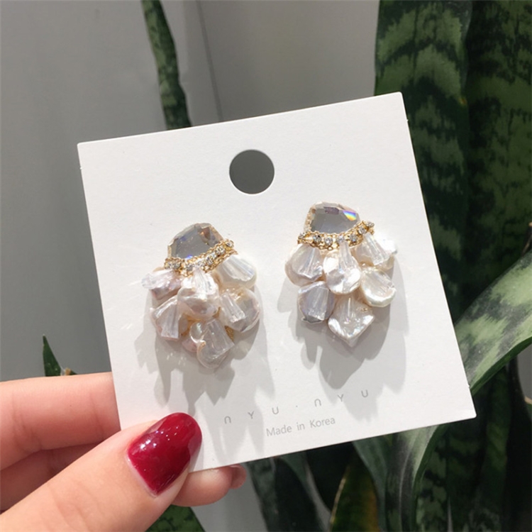 

925 Silver Baroque Irregular Pearl Crystal Stud Earrings