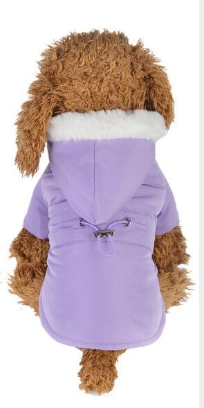 

Pet Clothes Fur Collar Waist Down Cotton Padded Dog Coat, Size:L(Purple)