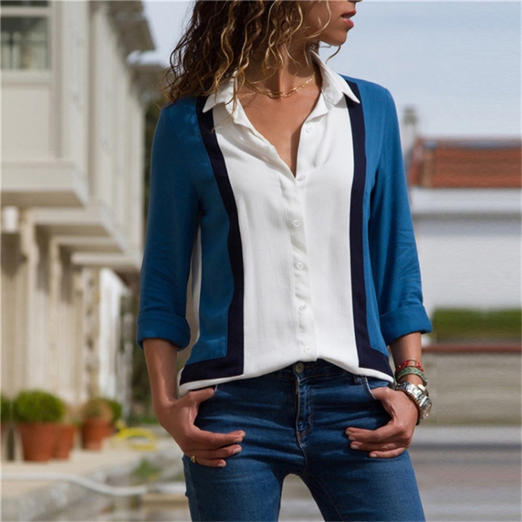 

2 PCS Women Blouses Fashion Long Sleeve Turn Down Collar Office Shirt Chiffon Blouse Shirt Casual Tops, Size:L(7358 White)