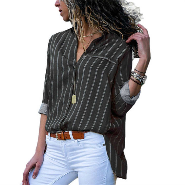 

2 PCS Women Blouses Fashion Long Sleeve Turn Down Collar Office Shirt Chiffon Blouse Shirt Casual Tops, Size:XL(7393 Black)