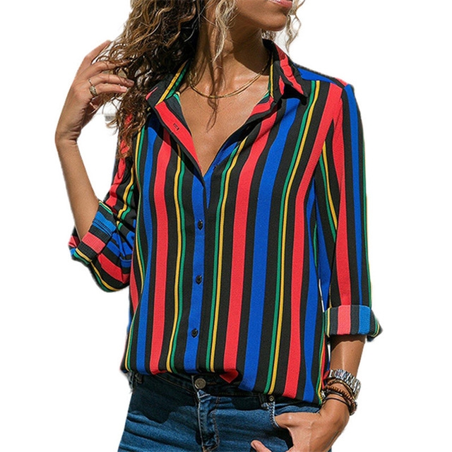 

2 PCS Women Blouses Fashion Long Sleeve Turn Down Collar Office Shirt Chiffon Blouse Shirt Casual Tops, Size:XXL(Black Red)
