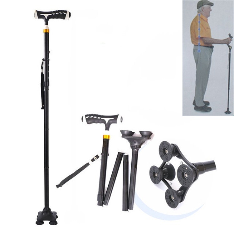 

Aluminum Alloy Folding Lighted Crutches Elderly Telescopic Non-slip Four-foot Cane Crutches