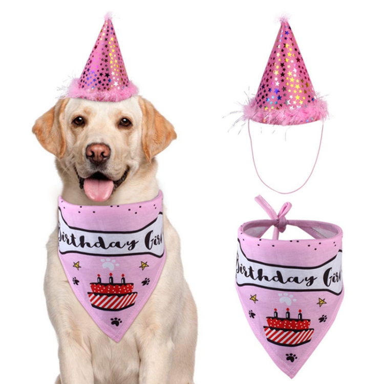 

3 Sets Dog Pet Birthday Party Hat Saliva Towel Set(Pink)