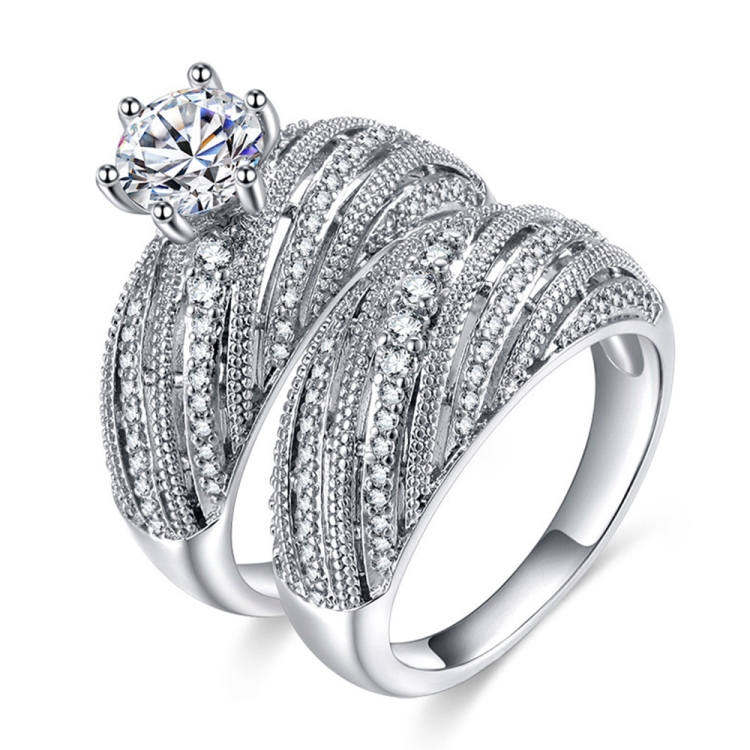 

2 PCS Women Vintage 925 Silver Diamond Wedding Ring, Size:10