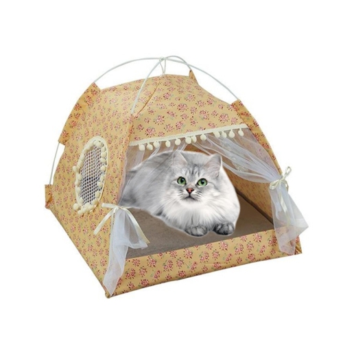 

Four Seasons Universal Cat Small Dog Tent Removable and Washable Cat Litter Pet Nest, Size:M(Floral Orange)