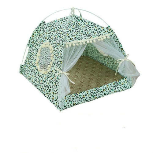 

Four Seasons Universal Cat Small Dog Tent Removable and Washable Cat Litter Pet Nest, Size:L(Leopard Grain Green)