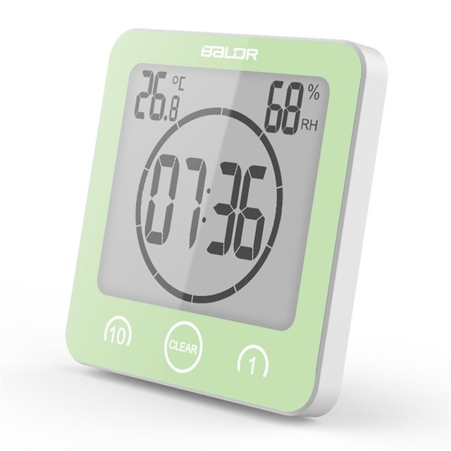 

LCD Digital Waterproof Water Splashes Bathroom Wall Clock Shower Clocks Timer Temperature Humidity Kitchen Wash Room Timers(Green)