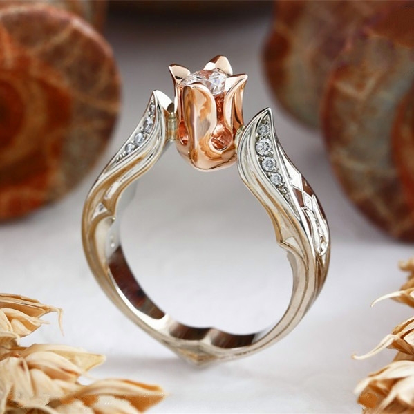 

Rose Flower with Diamond Wedding Ring for Women, Ring size:6