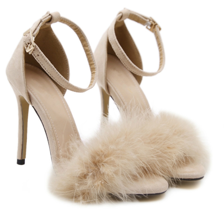 

Plush Peep-Toe High Heels, Size:35(Khaki)