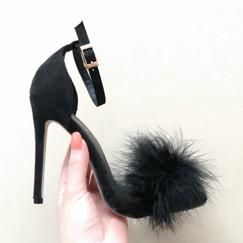 

Plush Peep-Toe High Heels, Size:38(Black)