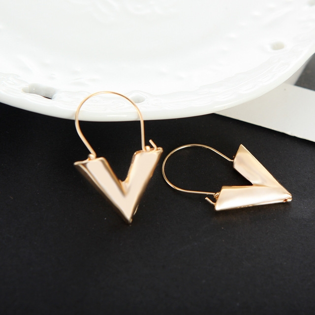 

Simple Metal Wind Letter V Shape Earrings For Women(Gold )