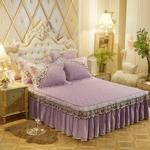 

Luxury Thick Cotton Bed Skirt with Lace Edge Non-slip Bedding Set, Size:1.8x2.0m(3-Piece)(Violet)