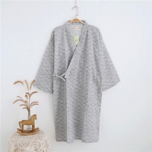 

Man Pure Cotton Double-deck Bathrobe Kimono Pajamas Home Wear, Size: M(Navy)