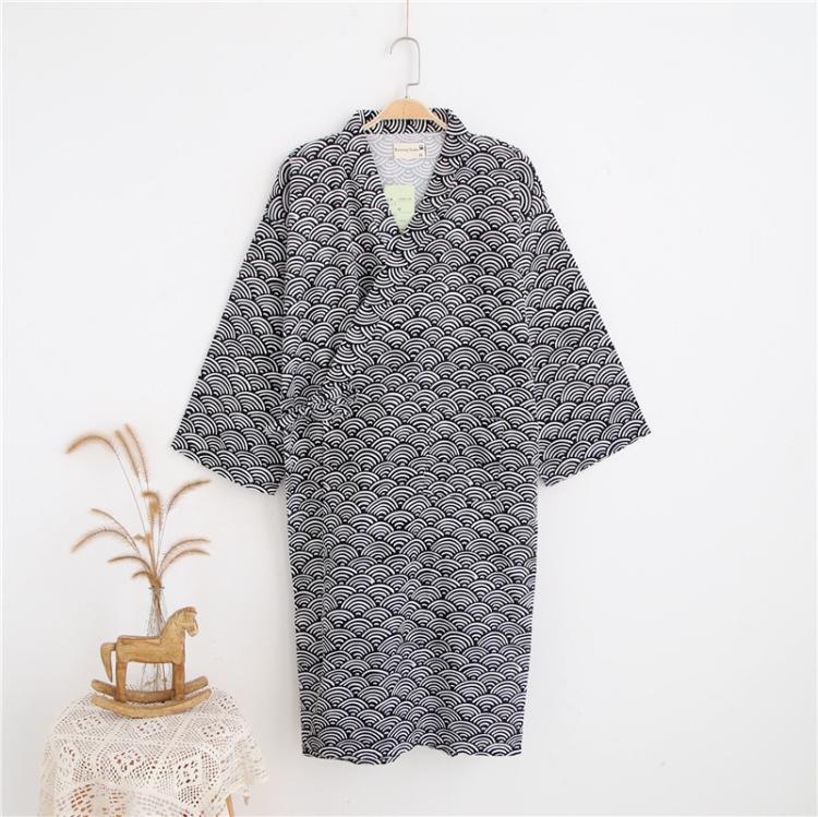 

Man Pure Cotton Double-deck Bathrobe Kimono Pajamas Home Wear, Size: L(Navy)
