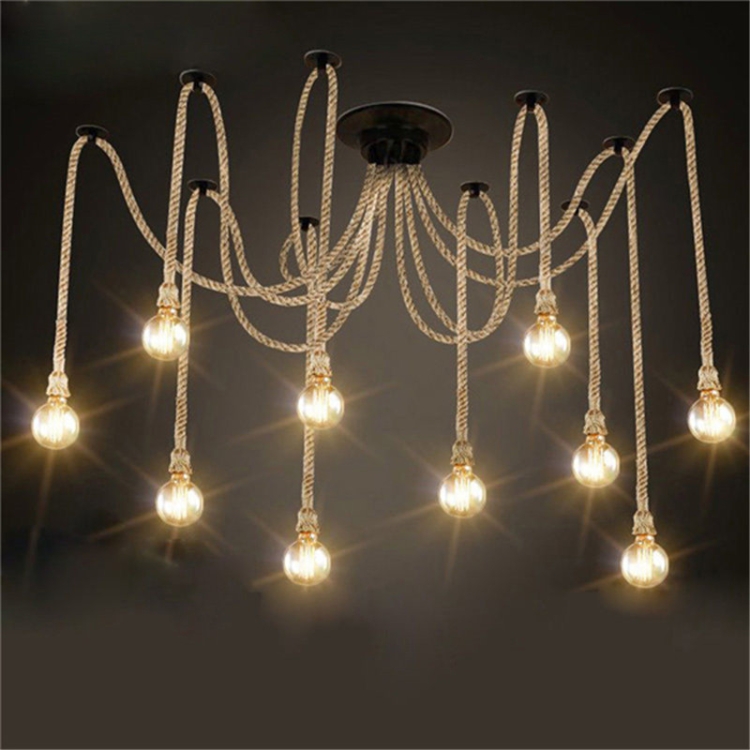 

2m Office Clothing Store Restaurant Retro Wrought Iron Spider Twine Chandelier without Light Source(8 Heads)