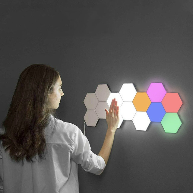 

Touch-sensitive Honeycomb Quantum Lamp Assembly Combination Background Aisle Wall Lamp, Color:16pcs White Light Including Power Supply(UK Plug)