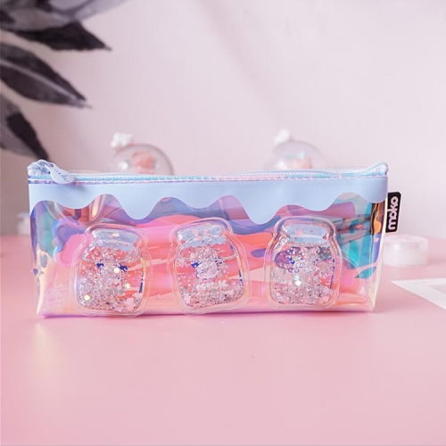 

2 PCS Cute Laser PVC Zipper Pencil Box Pen Bag School Supplies Stationery(Blue)
