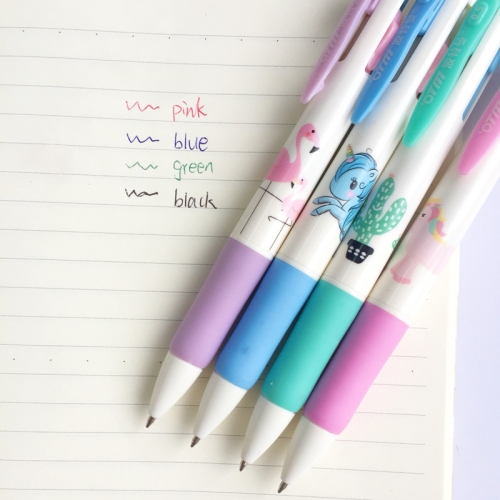 

2 PCS Cartoon Animals Plants 4 Colors Chunky Ballpoint Pen School Office Supply Gift Stationery,Random Color Delivery