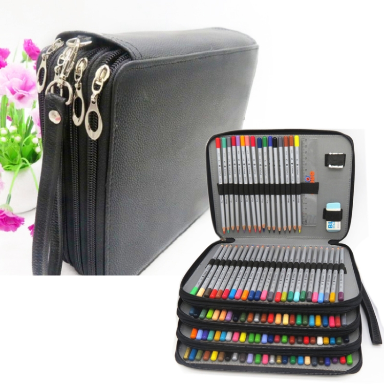

PU Leather School Pencil Case 184 Holes Large Capacity Colored Pencil Bag Box Multi-functional Pencilcase Art Supplies Gift(Black)