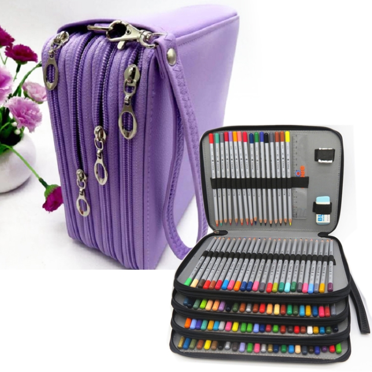

PU Leather School Pencil Case 184 Holes Large Capacity Colored Pencil Bag Box Multi-functional Pencilcase Art Supplies Gift(Purple)