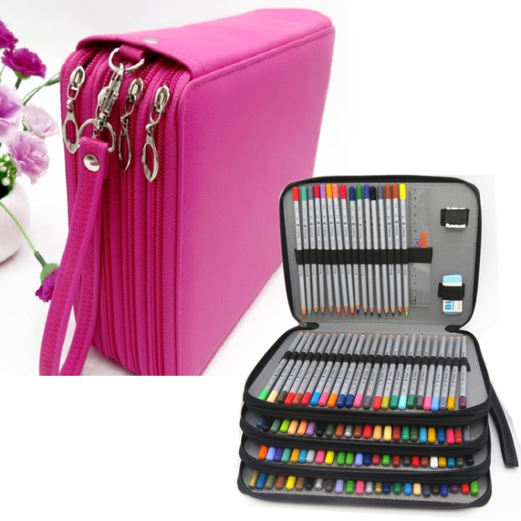 

PU Leather School Pencil Case 184 Holes Large Capacity Colored Pencil Bag Box Multi-functional Pencilcase Art Supplies Gift(Rose Red)