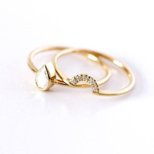 

Women Water Drop 14k Gold Wedding Ring, Ring Size:7