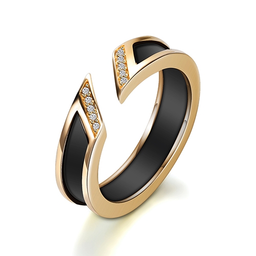 

Women Fashion Zircon Metal Wedding Open Rings Size:6(Black and Gold)