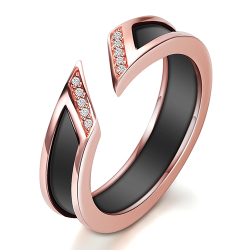 

Women Fashion Zircon Metal Wedding Open Rings Size:8(Black and Rose Gold)