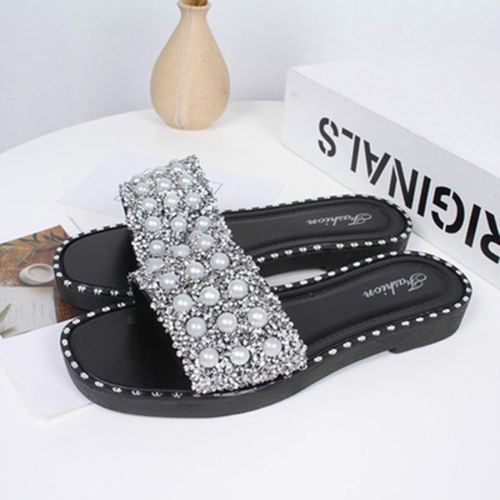 

Rhinestone Word Wear Non-Slip Beach Slippers, Shoe Size:36(Silver)