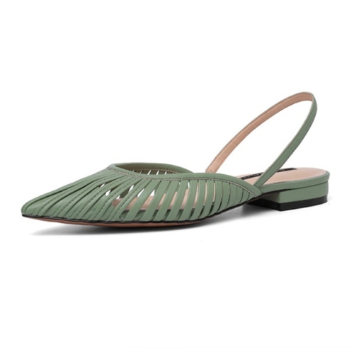 

Women Pointed Head Low Heel Hollow Sandals, Shoe Size:37(Green)