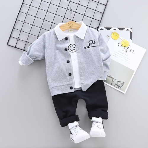 

Boys Clothes Outfits Full Sleeve Coat + Shirt + Pants Kids Sets, Height:80cm(Grey)