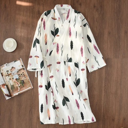 

3 PCS Lovely Full Cotton Kimono Bathrobe Mushrooms Nightgown, Size:L(White Mushroom)
