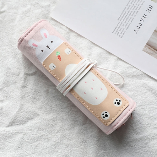 

Cat Pattern Pencil Case School Pencil Case Canvas Roll Up Pencil Bag Portable Pencil Box School Supplies(Radish Rabbit)