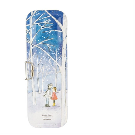 

Student Pencil Case Double-deck Metal Material Double Layer Stationery Box Lovely Season Plants Pencil Box(Blue)