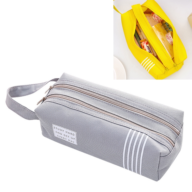 

Double Zipper Large Pencil Case Kawaii School Pencilcase Big Pen Box For Girls Stationery Supplies Pencil Box Bag(Gray)