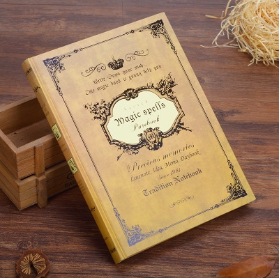 

64K Small Pocket Vintage Notebook Handcover Magic Spells Pockets Book Planner Journal Traveler Notepad(B5 Yellow)