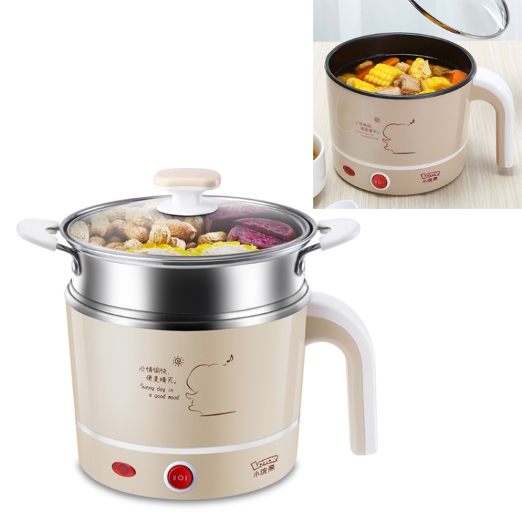 

Multifunctional Electric Skillet Heating Cup Stainless Steel Steamer Food Container(Khaki + steamer)