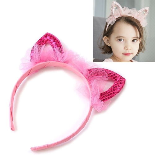 

Cute Sequined Cat Ears Mesh Headband(Rose Red)