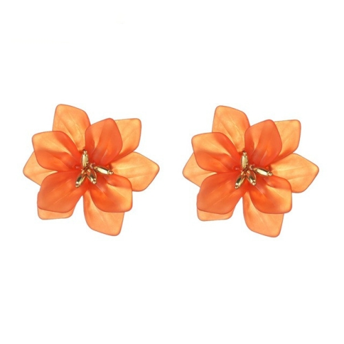 

925 Silver Pin Hyperbole Acrylic Big Flower Earrings for Women(Orange)