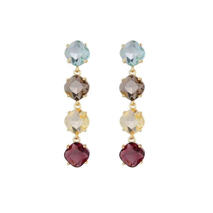 

Colorful Square Crystal Long Earrings For Women