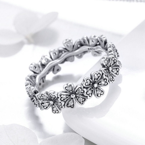

Simple Silver Sparkle Daisy Floral Diamond Ring for Women Size: 6
