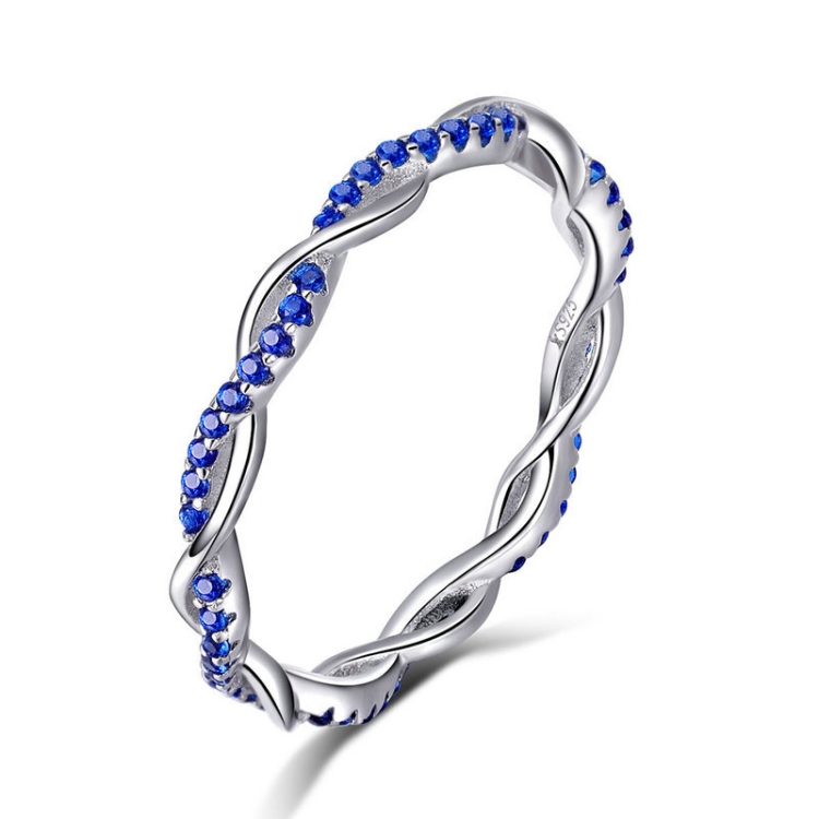 

Women Sterling Silver Twisted Line Round Blue Finger Rings Size:7