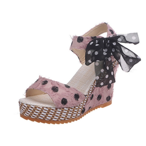 

Women Sandals Dot Bowknot Platform Wedge Shoes, Size:40(Pink)